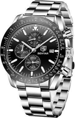 Men's Benyar 45mm Big Face Stainless Steel & Black